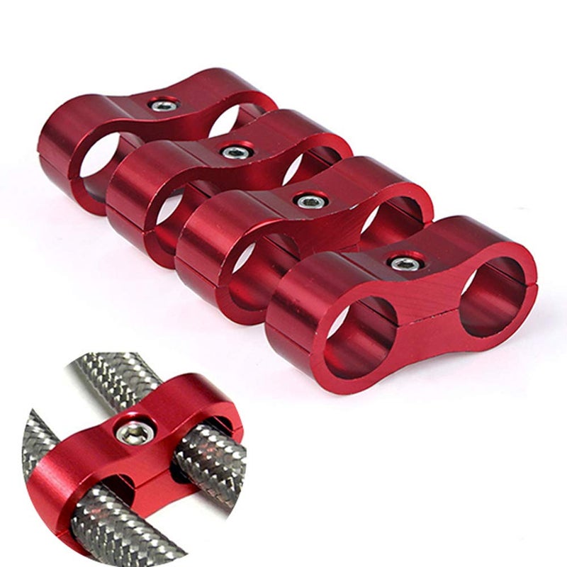 RASTP 6AN Hose Separator Clamp Aluminum Fuel Line Mounting Clamp Divider Hose Fitting Adapter Fit for 3/8 Fuel Line, Oil Line, Brake Line, Water Pipe and Gas Line,Red,4pcs - Image 1